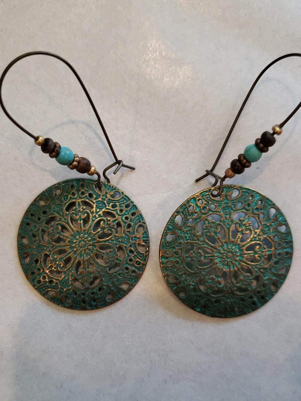 Boho Teal Filigree Disc Dangle Earrings - Women Jewelry